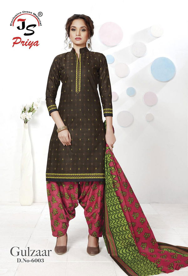 Js Priya Gulzar 6 Fancy Regular Wear Pure Cotton Designer Dress Material Collection
