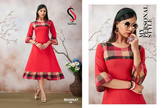 Ss Mannat Latest Beautiful Hand And Neck Designer Daily Wear Anarkali Style Kurti Collection 