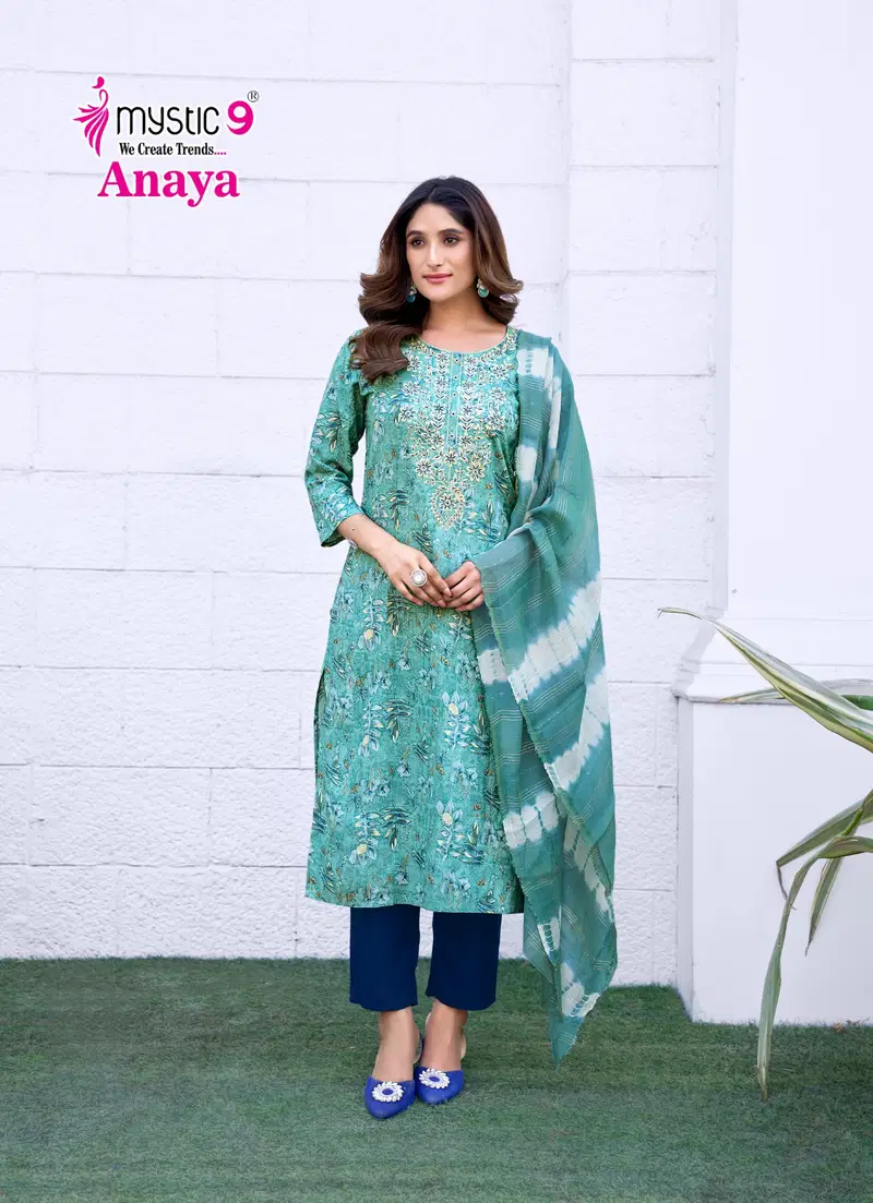 Anaya Vol 1 By Mystic 9 Rayon Embroidery Kurti With Bottom Dupatta Exporters In India