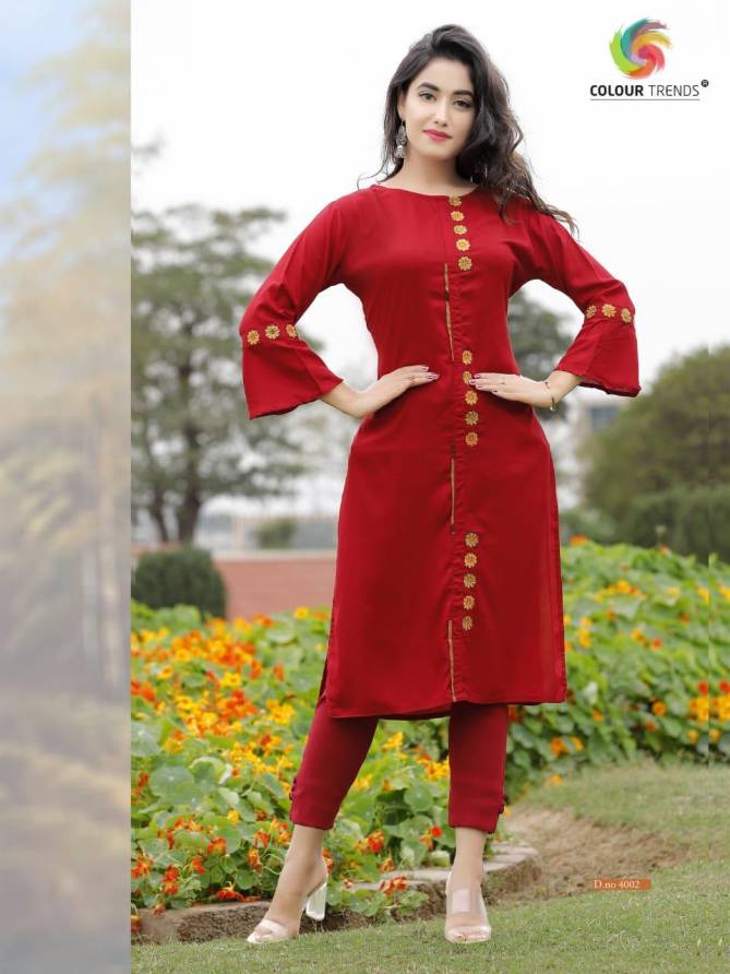Colour Trendz Para Vol 4 Rayon Embroidery Kurtis With Handwork Collections
