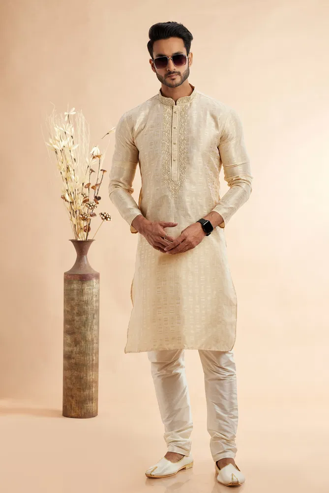 Jacquard Art Silk Embroidery Work Kurta Pajama