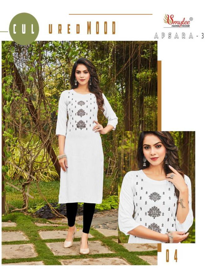 Smylee Apsara 3 Ethnic Wear Rayon Embroidery Designer Latest Kurti Collection