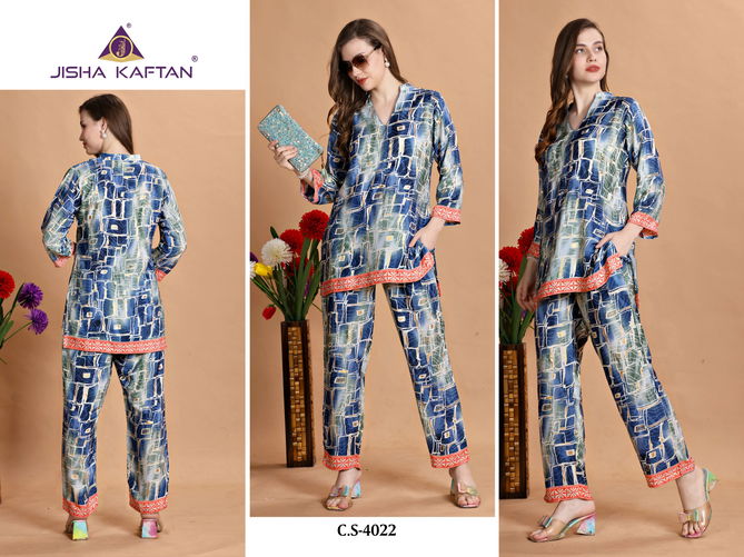 Co Ord Set Vol 7 By Jisha Printed Polyester Silk Kaftan Cord Set Islamic Kaftan Suppliers In India