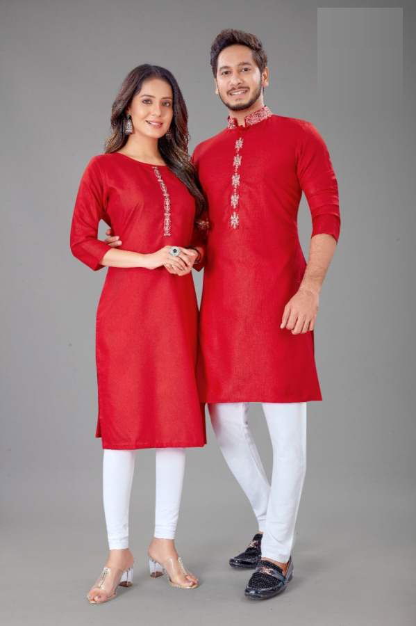 Sabella Couple Kurta 4 Designer Cotton Jacquard Couple Party Wear Kurta Collection
