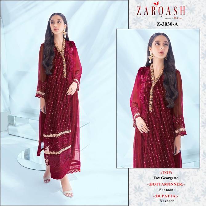 Z 3030 A To D By Zarqash Georgette Pakistani Salwar Suits Wholesalers In Delhi