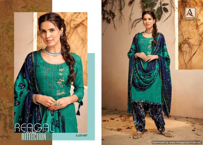 Alok Shan E Punjab Latest Designer Printed WIth Embroidery Work Dress Material With Pure Pashmina Shawl Print Dupatta With Four Side Lace Dupatta 