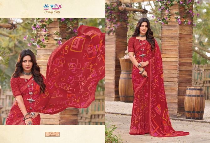 Crepey Colla Vol 21 By Vipul Crape Printed Daily Wear Saree Wholesalers In Delhi