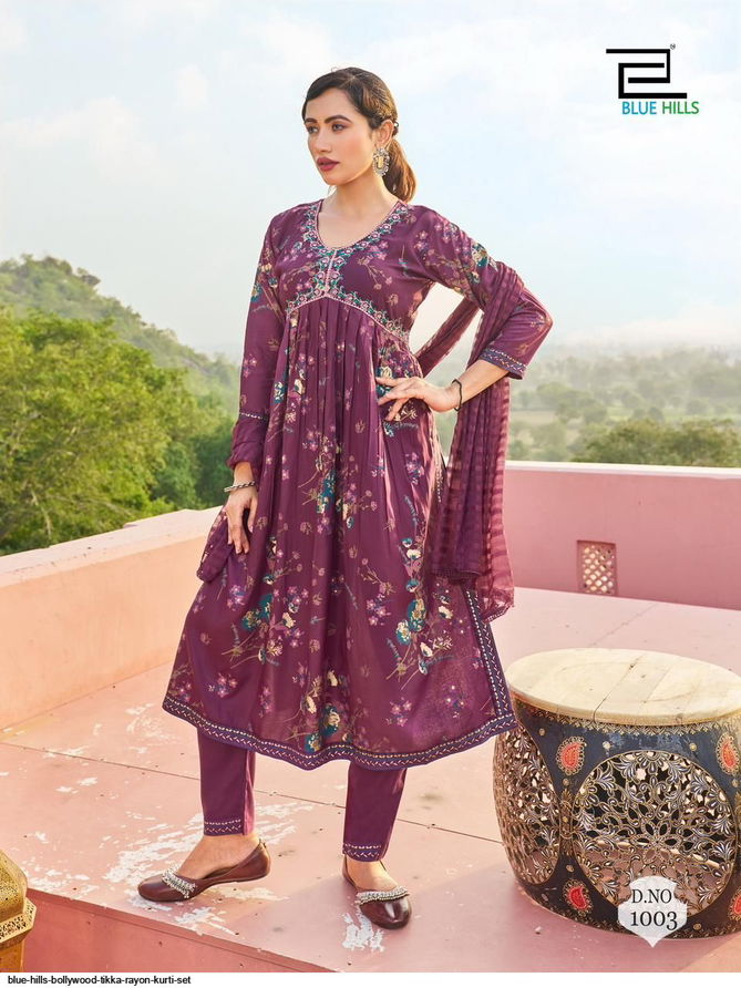 Bollywood Tika Blue Hills Designer partywear kurtis with dupatta