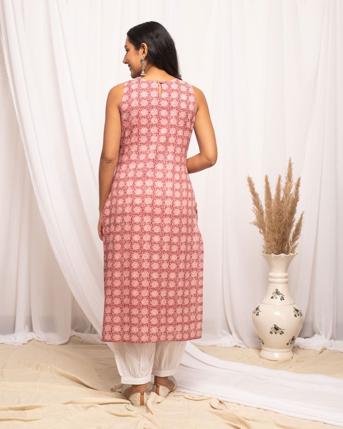 Fiorra FAR0111 Floral Printed Pink Cotton Straight Kurti Online Wholesale