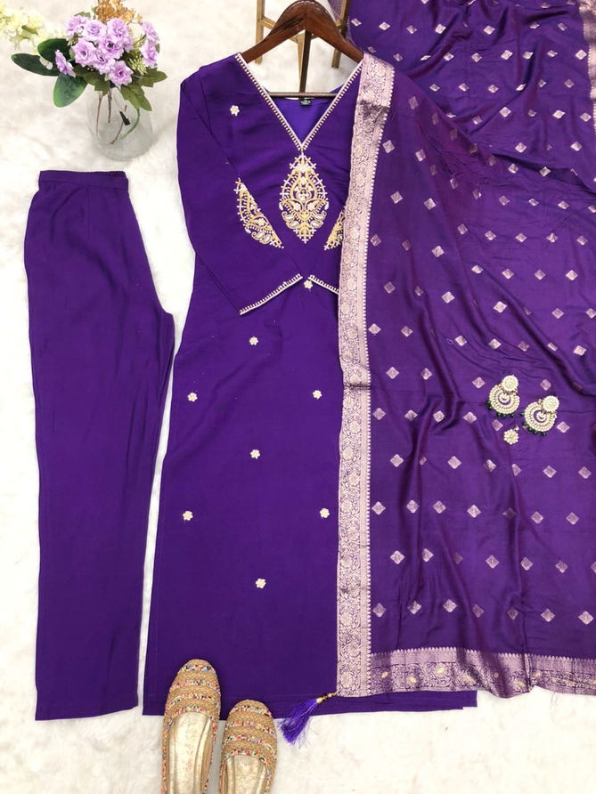 KF 1006 Kalaai Viscose Chanderi Embroidery Kurti With Bottom Dupatta Orders In India