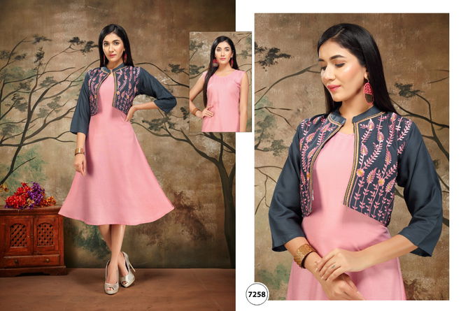 Ft Vijaya Latest Fancy Designer Ethnic Wear Rayon Jacket Designer Kurtis Collection
