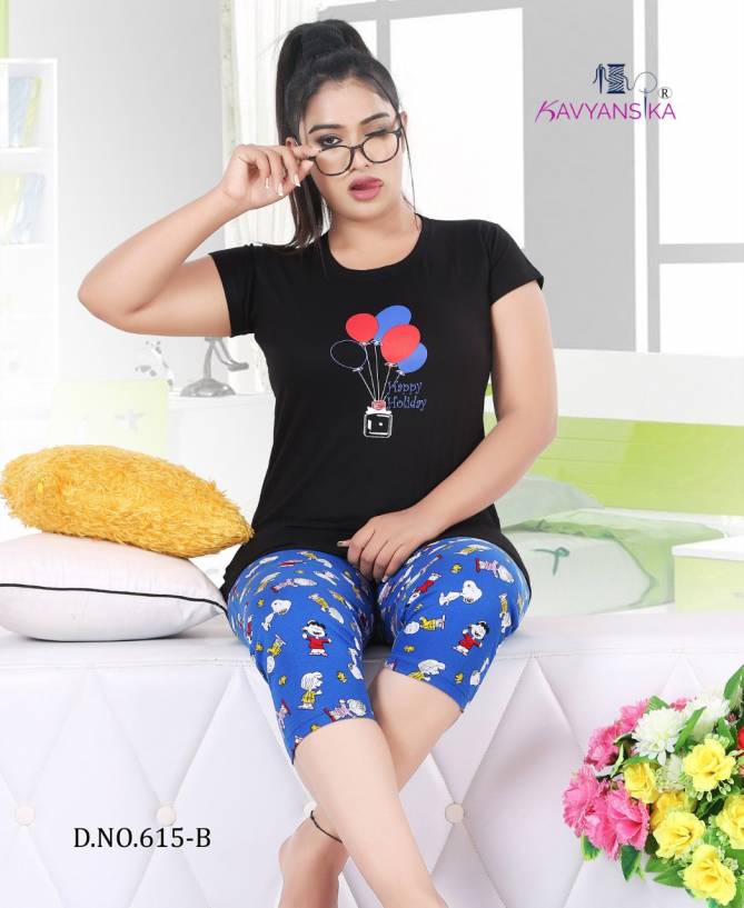 Kavyansika Capri Nightsuit 615 Latest Exclusive Comfortable Hosiery With Super Fine Stitching Cotton Short Printed Nightsuits Collection