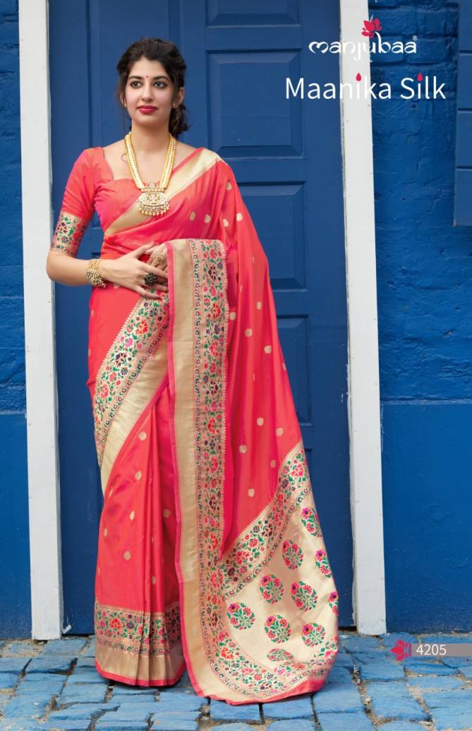 Manjubaa Maanika Latest Designer Pure Silk Casual Wear Printed Sarees Collection
