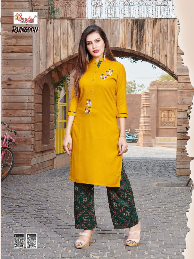 RUNG RUNGOON Fancy Regular wear Heavy plan Rayon With Hand Work Top With Palazzo Collection  