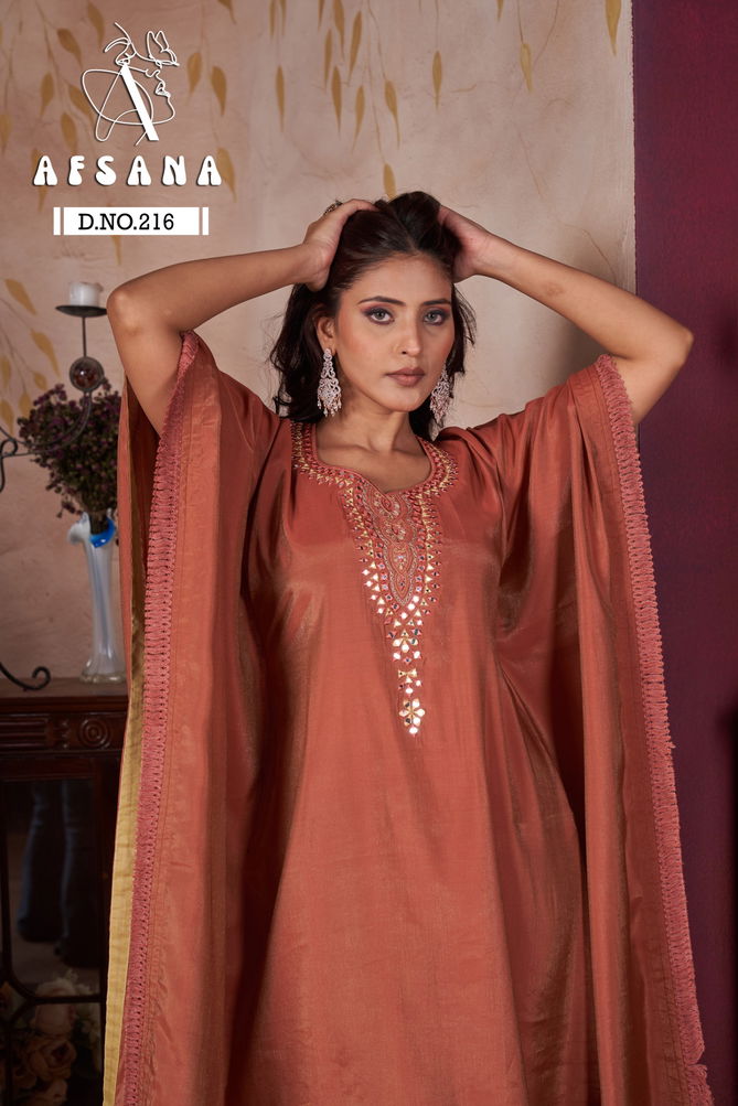 DN 216 By Afsana Modal Mirror Work Kaftan Kurti With Bottom Wholesale Price In Surat
