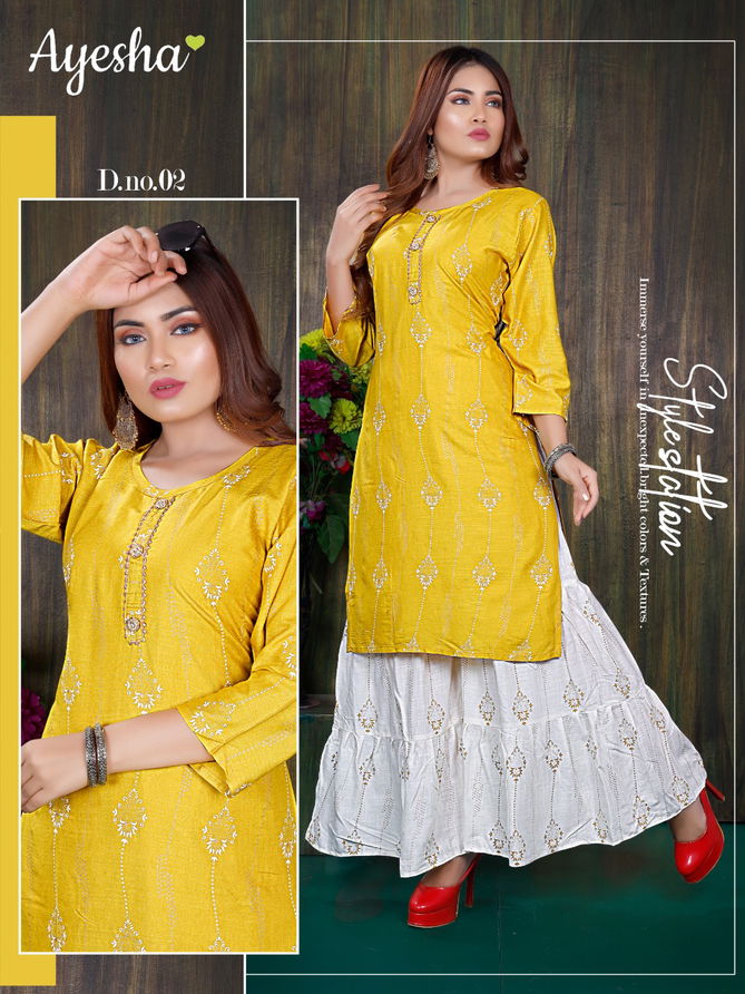 Ayesha Bhavya Latest fancy Designer Casual Wear Rayon Printed Kurtis With Bottom Collection
