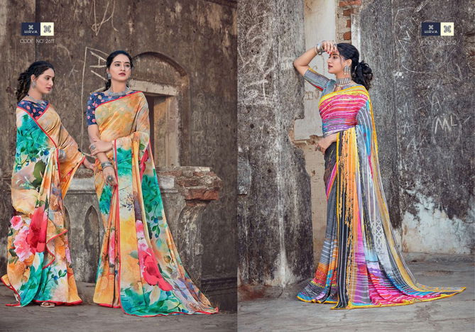 Hirva Digi Duniya Georgette Printed Casual Wear Designer Saree Collection
