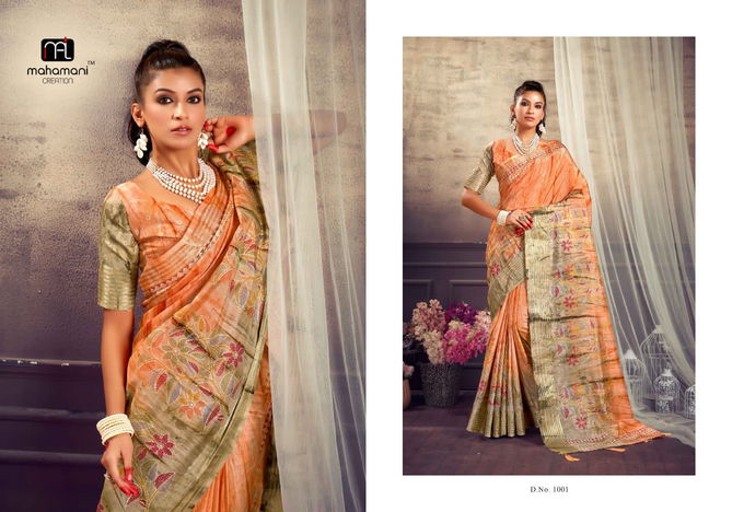 Maheshwari 1001 To 1006 By Mahamani Creation Dola Silk Prizem Print Saree Orders In India