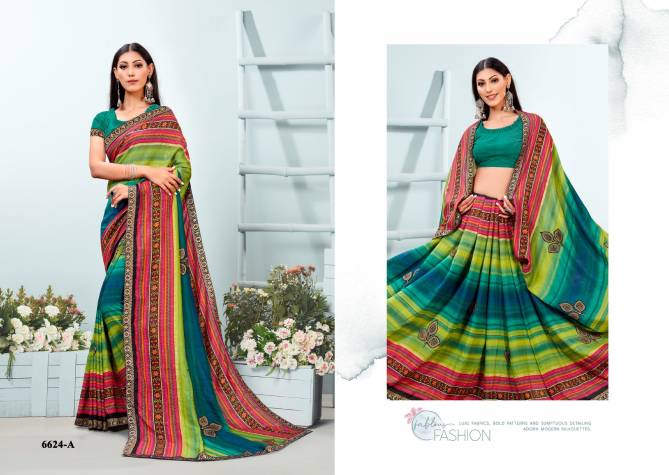 Choices Latest Fancy Casual Regular Wear Vichitra Silk Printed Sarees Collection
