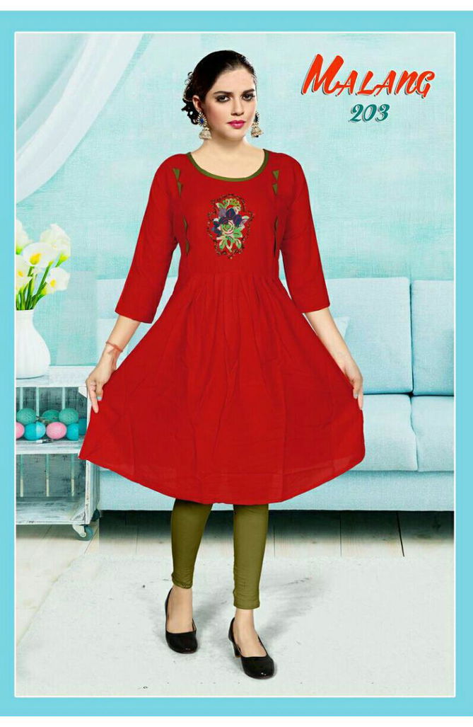 Trendy Malang 2 Latest Festive Wear Rayon With Handwork Designer Kurtis Collection
