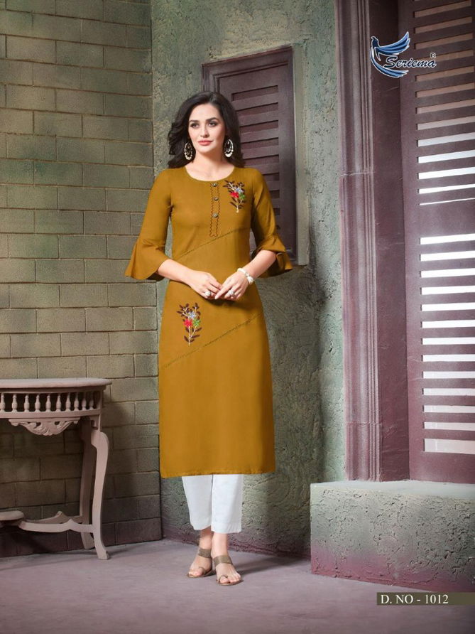 Seriema Remix Heavy Fancy Designer Rayon With Embroidery Casual Daily Wear Kurti Collection
