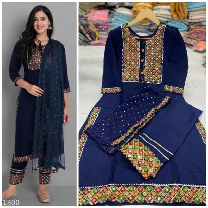 Atrangi By Tdg Mirror Embroidery Rayon Kurti With Plazo Dupatta Wholesalers Online