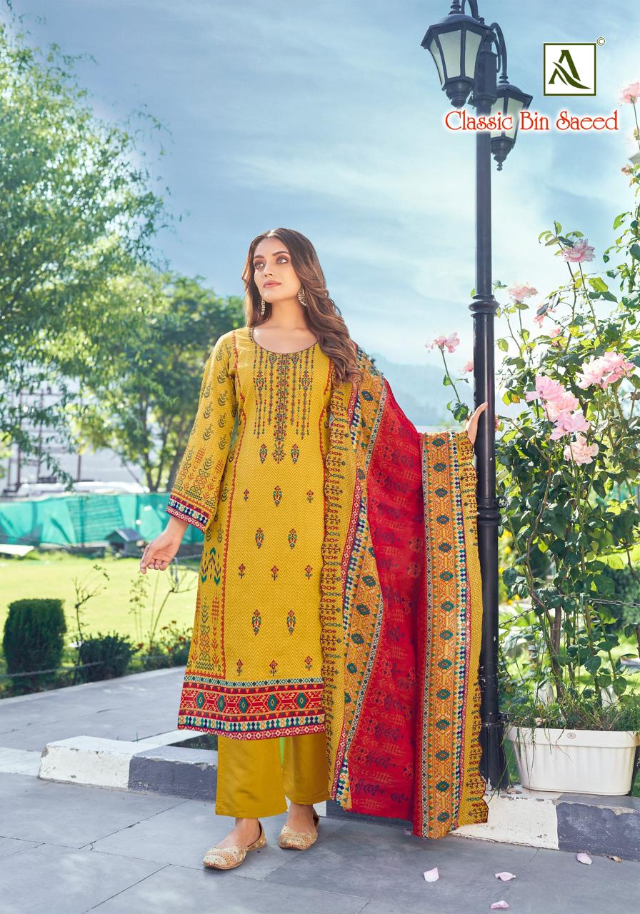 Classic Bin Saeed By Alok Suit Cambric Cotton Pakistani Printed Embroidery Dress Material Wholesale Online