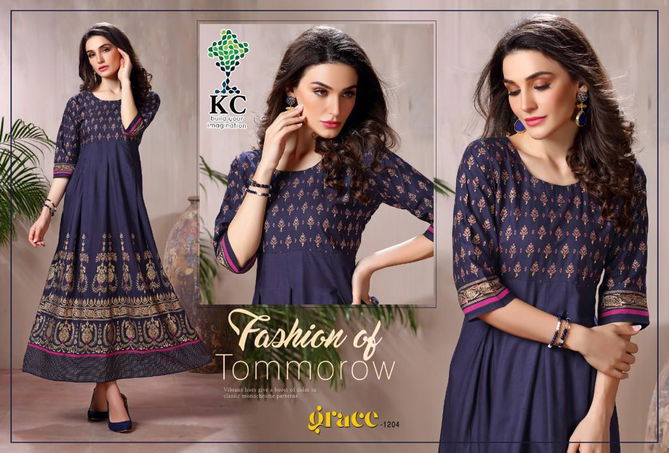 Kc Grace 12 Latest Fancy Designer Ethnic Rayon Printed Designer Long Kurti Collection
