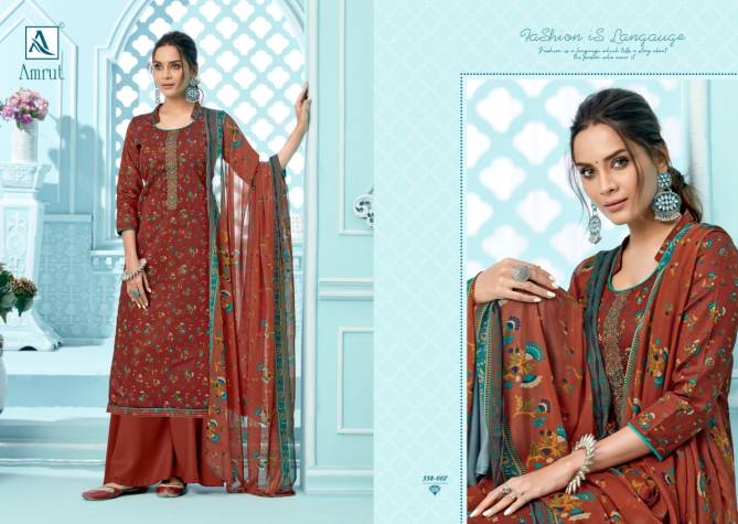 Alok Amrut Fancy Casual Wear Pure jam Cotton Digital Style Print with Embroidery and Swarovski Diamond Cotton Designer Dress Material Collection
