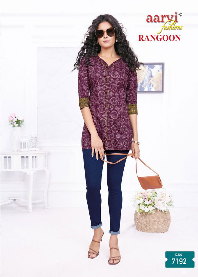 Rangoon By Aarvi Lawn Cotton Short Ladies Top Wholesale Market in Surat
