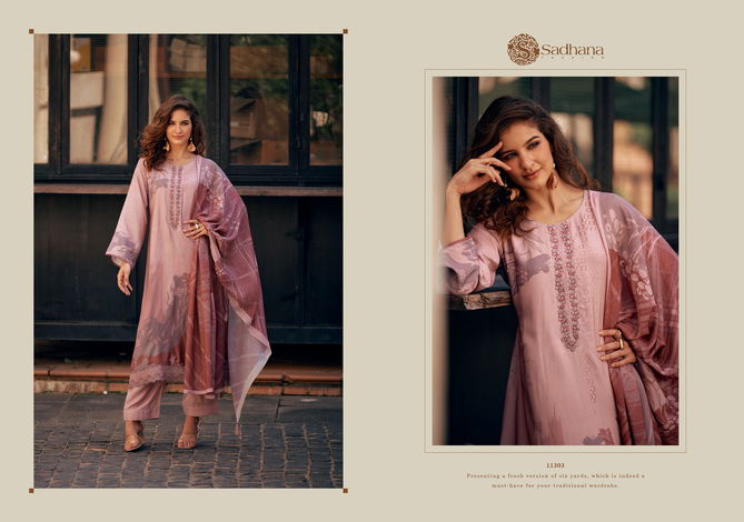 Freya By Sadhana Musline Silk Printed Dress Material Suppliers In India