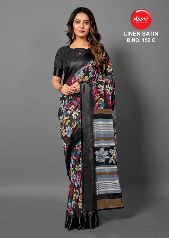 Apple Linen Satin 152 Fancy Printed Casual Wear Line Satin Saree Collection
