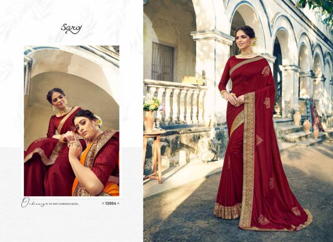Saroj Tanvi Latest Fancy Festive Wear Designer Vichitra Silk With Beautiful Swarovski Butta And Banarasi Border Saree Collection
