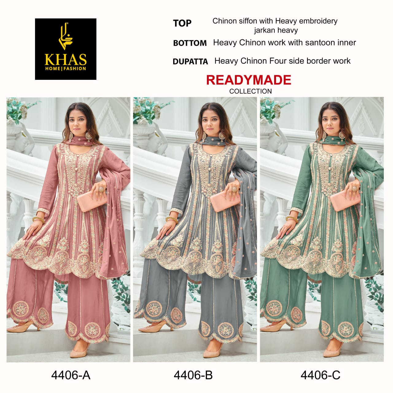 4406 Khas Chinon Silk Pakistani Readymade Suits Suppliers In India