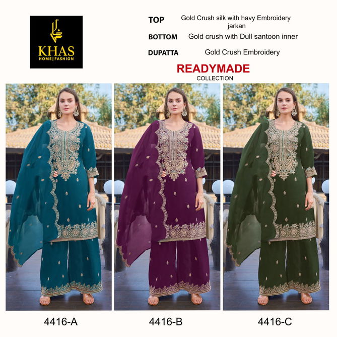 4416 Khas Gold Crush Silk Pakistani Readymade Suits Suppliers In India