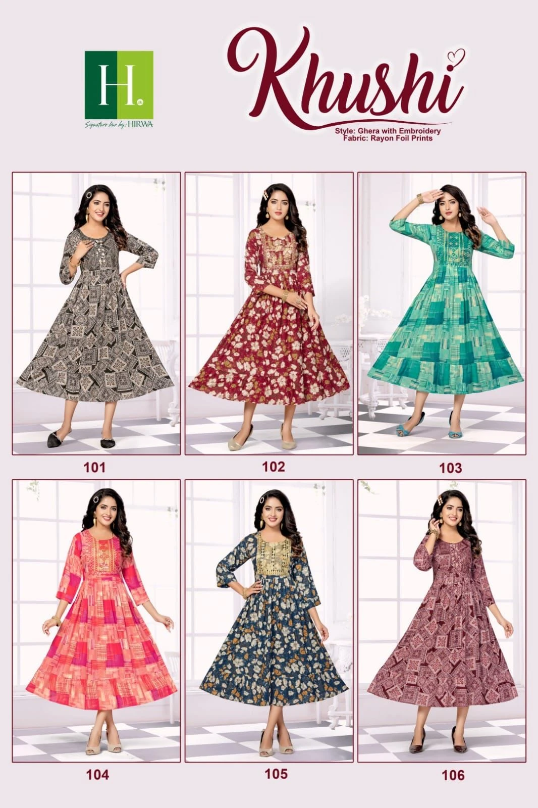 Hirwa Khushi Rayon Foil Printed Designer Kurtis Catalog
