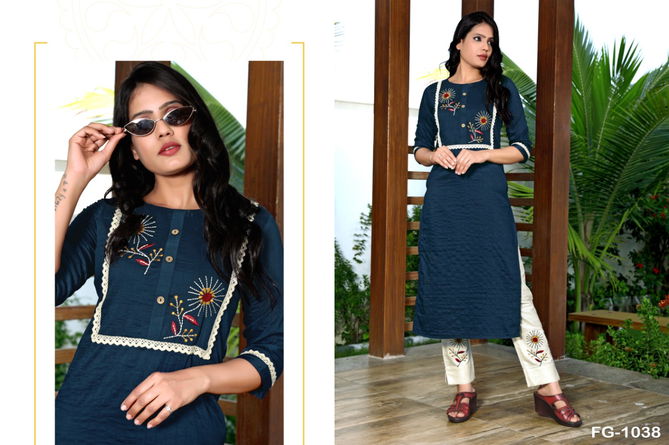 Fg Krisha 12 Latest Fancy Ethnic Wear Maska Lining Silk With Embroidery Hand Work Kurti With Bottom Collection
