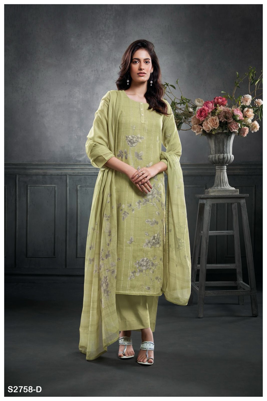 Jean 2758 By Ganga Cotton Linen Printed Dress Material Wholesalers In India