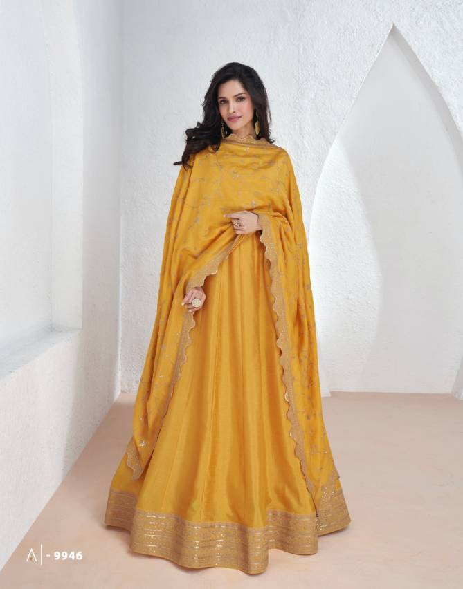 Saroj By Aashirwad Heavy Premium Silk Designer Gown With Dupatta Wholesale Shop In Surat
