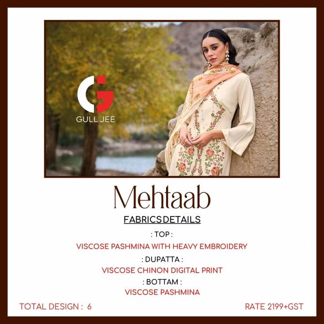 Mehtaab By Gull Jee Viscose Pashmina Kurti Bottom With Dupatta Dress Material Catalog