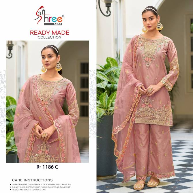 R 1186 By Shree Organza Embroidery Designer Wholesale Pakistani Suits In Surat