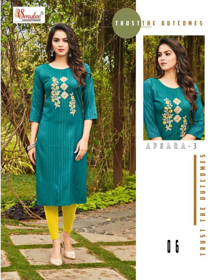 Smylee Apsara 3 Ethnic Wear Rayon Embroidery Designer Latest Kurti Collection