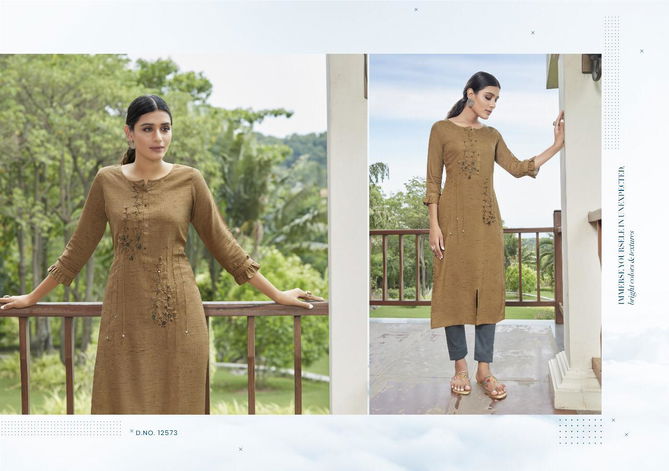 Kalaroop Pears Fancy Wear Designer Rayon Fancy Hand Work Kurti Collection
