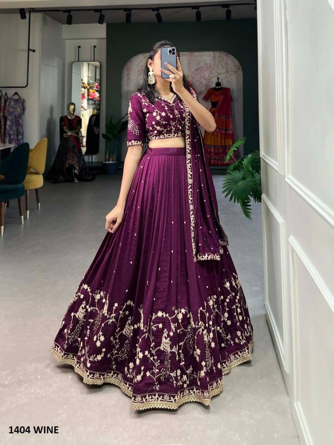 Aawiya 1404 Wine Vichitra Silk Wedding Wear Lehenga Choli Orders In india