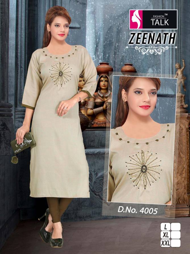 Ft Zeenath Fancy Regular Wear Rayon Handwork Designer Kurtis Collection

