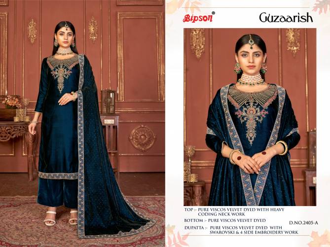 Bipson Gzaarish 2405 Viscose Velvet Printed Dress Material Catalog
