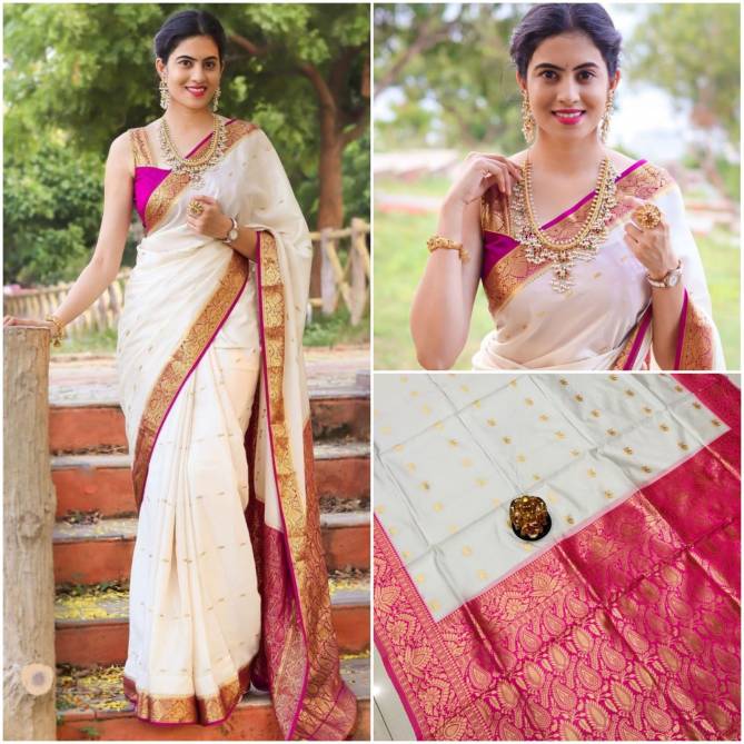 MF 1120 White And Pink Designer Soft Lichi Silk Bulk Saree Orders In India