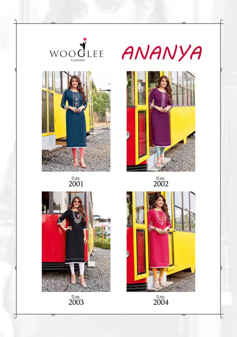 Ananya By Wooglee Rayon Thread With Handwork Designer Kurtis Suppliers In India