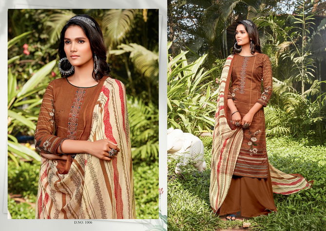 Anita Kesariya Raazi Casual Wear Pure cambric Digital Print with neck embroidery Mirror work Designer Dress Material Collection
