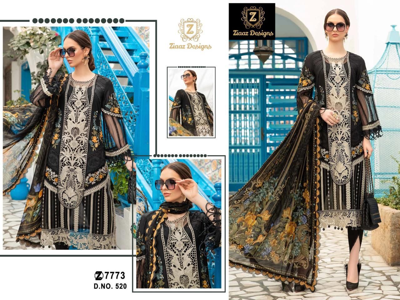 520 And 521 By Ziaaz Designs Rayon Cotton Embroidered Pakistani Suits Wholesale Online